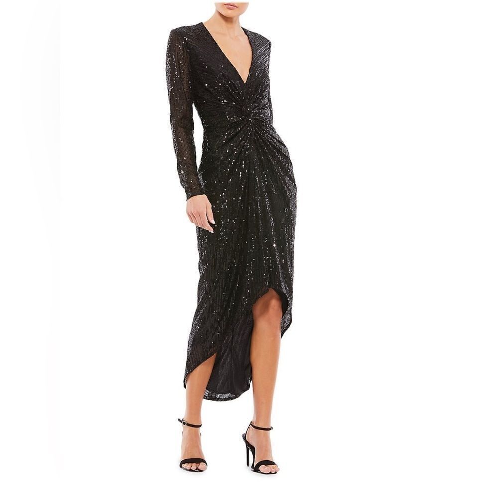 Mac Duggal Ieena Sequin Knotted Midi Dress size 6